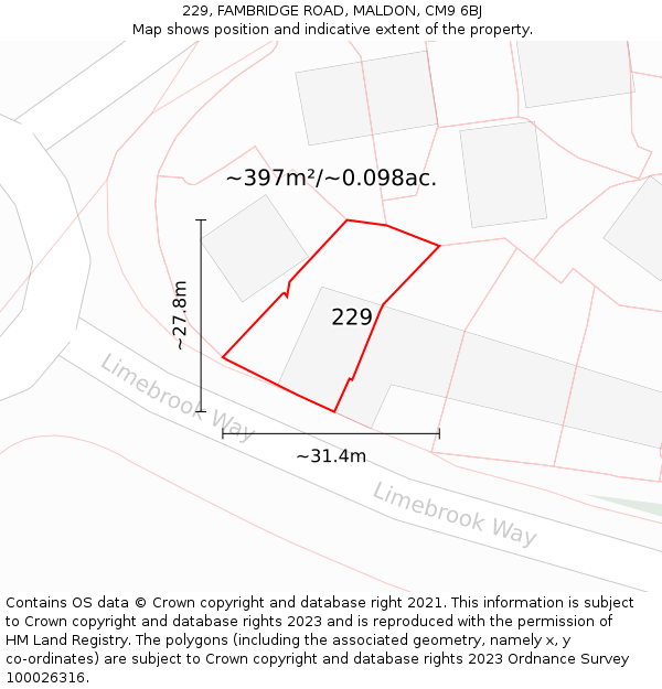 229, FAMBRIDGE ROAD, MALDON, CM9 6BJ: Plot and title map