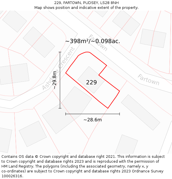 229, FARTOWN, PUDSEY, LS28 8NH: Plot and title map