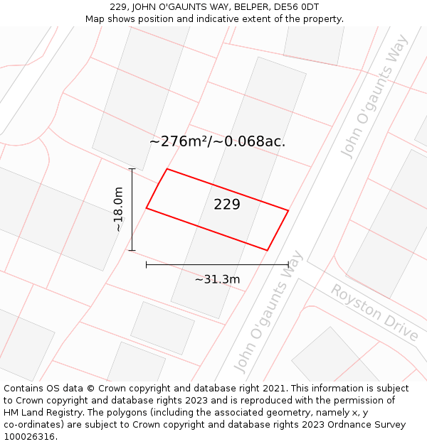 229, JOHN O'GAUNTS WAY, BELPER, DE56 0DT: Plot and title map