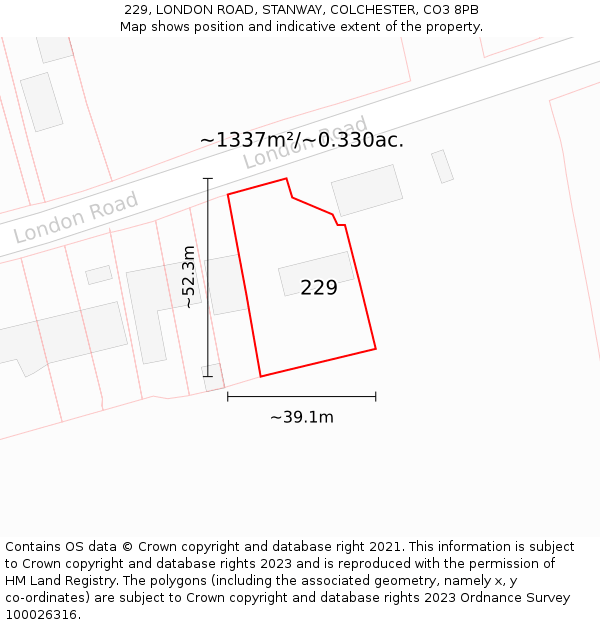 229, LONDON ROAD, STANWAY, COLCHESTER, CO3 8PB: Plot and title map