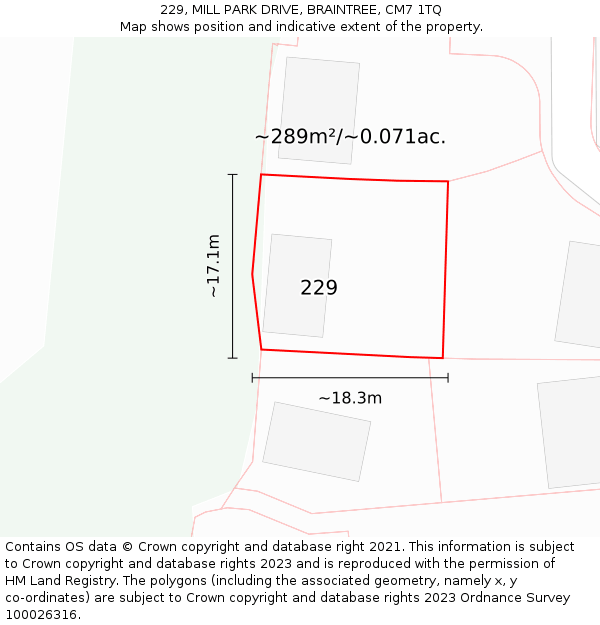 229, MILL PARK DRIVE, BRAINTREE, CM7 1TQ: Plot and title map