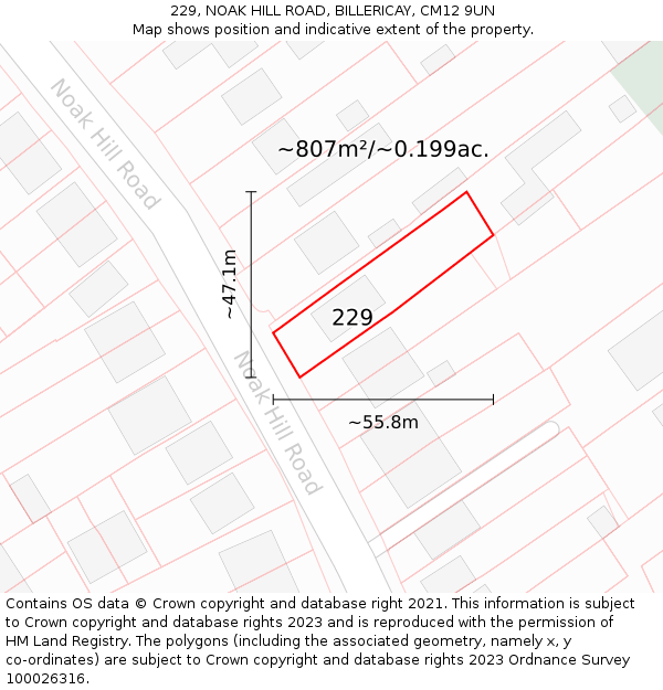 229, NOAK HILL ROAD, BILLERICAY, CM12 9UN: Plot and title map