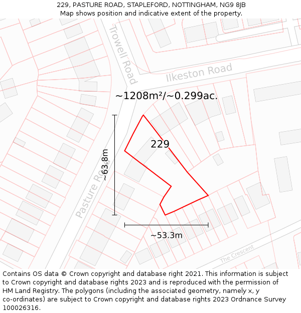 229, PASTURE ROAD, STAPLEFORD, NOTTINGHAM, NG9 8JB: Plot and title map
