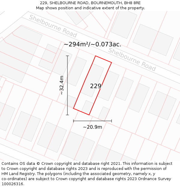 229, SHELBOURNE ROAD, BOURNEMOUTH, BH8 8RE: Plot and title map