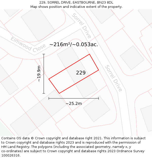 229, SORREL DRIVE, EASTBOURNE, BN23 8DL: Plot and title map