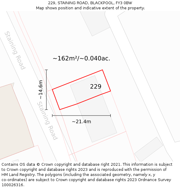 229, STAINING ROAD, BLACKPOOL, FY3 0BW: Plot and title map