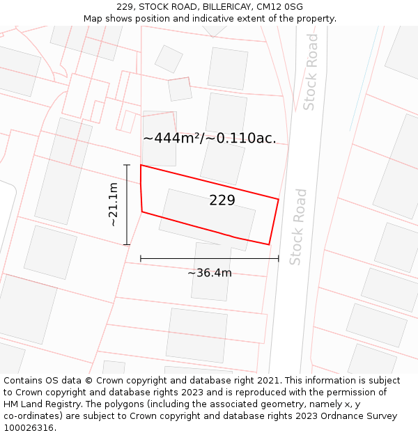 229, STOCK ROAD, BILLERICAY, CM12 0SG: Plot and title map