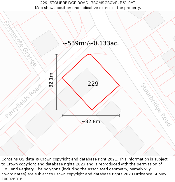 229, STOURBRIDGE ROAD, BROMSGROVE, B61 0AT: Plot and title map