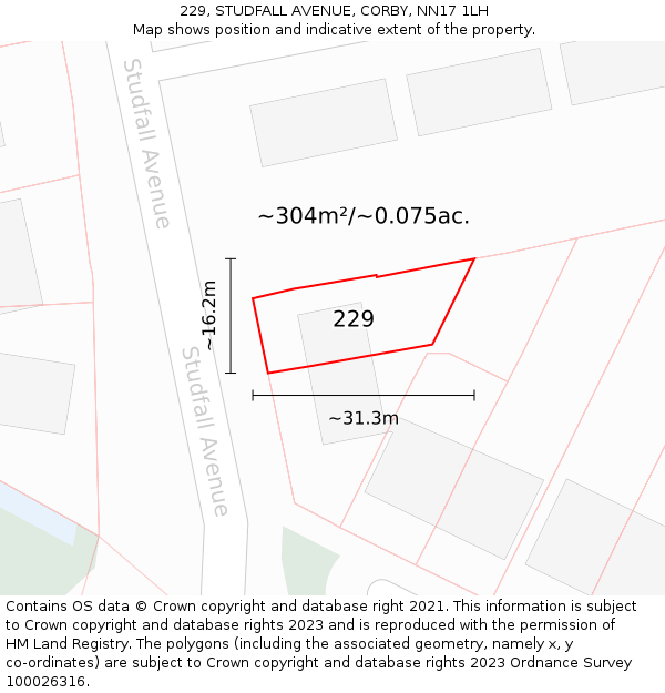 229, STUDFALL AVENUE, CORBY, NN17 1LH: Plot and title map