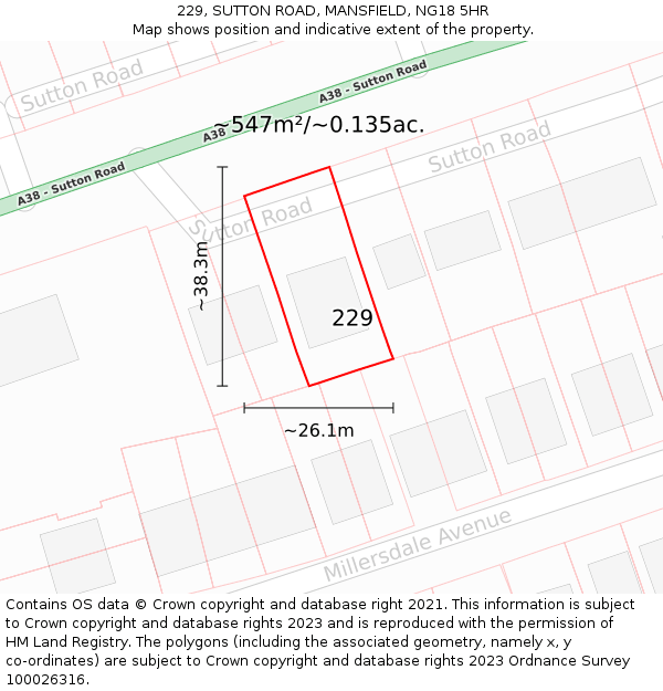 229, SUTTON ROAD, MANSFIELD, NG18 5HR: Plot and title map