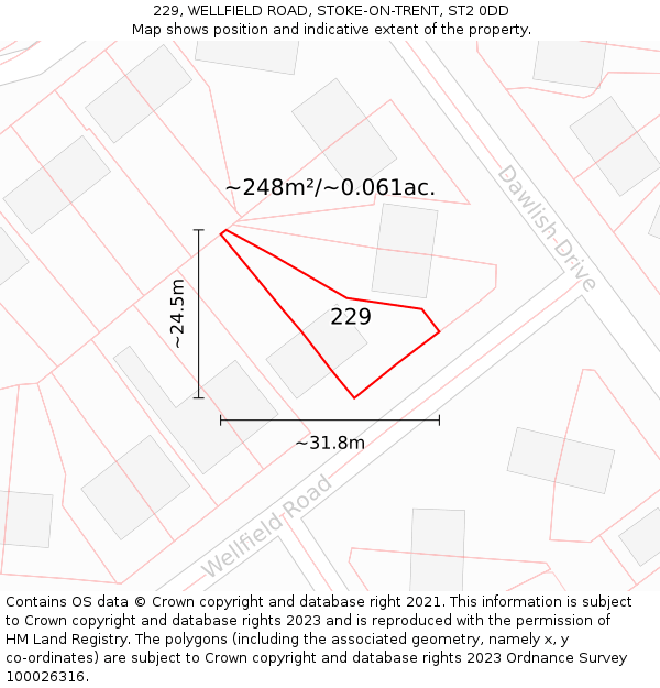 229, WELLFIELD ROAD, STOKE-ON-TRENT, ST2 0DD: Plot and title map