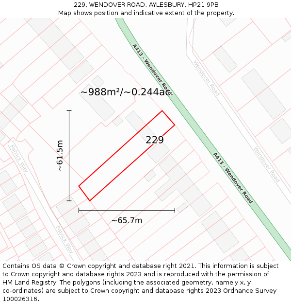 229, WENDOVER ROAD, AYLESBURY, HP21 9PB: Plot and title map