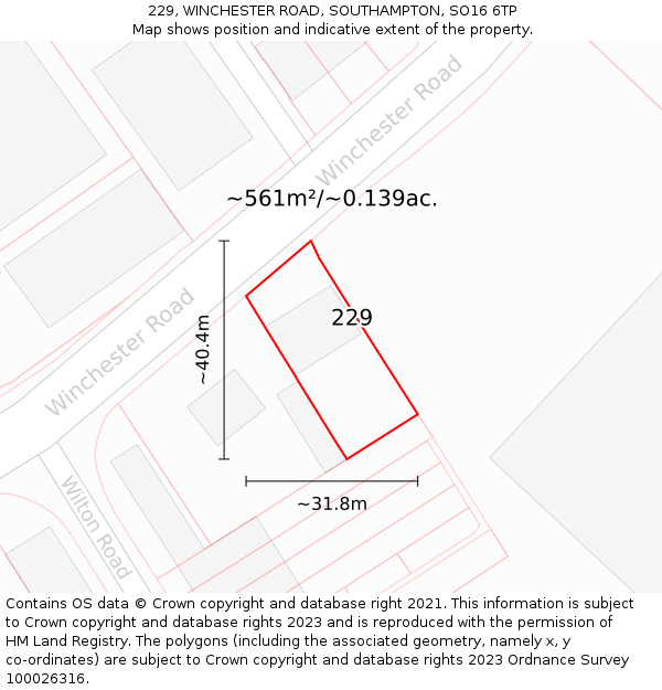 229, WINCHESTER ROAD, SOUTHAMPTON, SO16 6TP: Plot and title map
