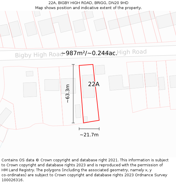 22A, BIGBY HIGH ROAD, BRIGG, DN20 9HD: Plot and title map