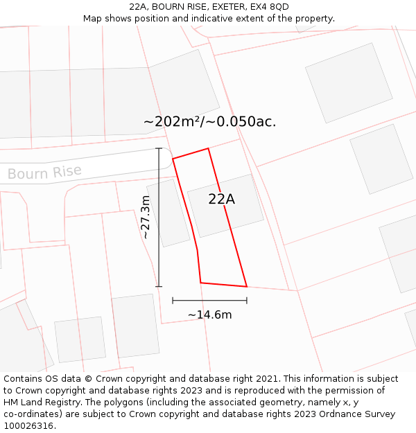 22A, BOURN RISE, EXETER, EX4 8QD: Plot and title map