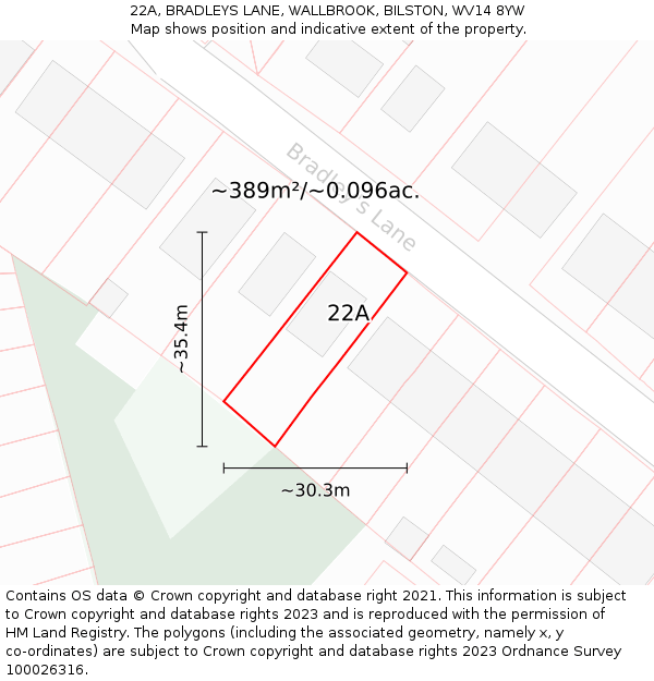 22A, BRADLEYS LANE, WALLBROOK, BILSTON, WV14 8YW: Plot and title map
