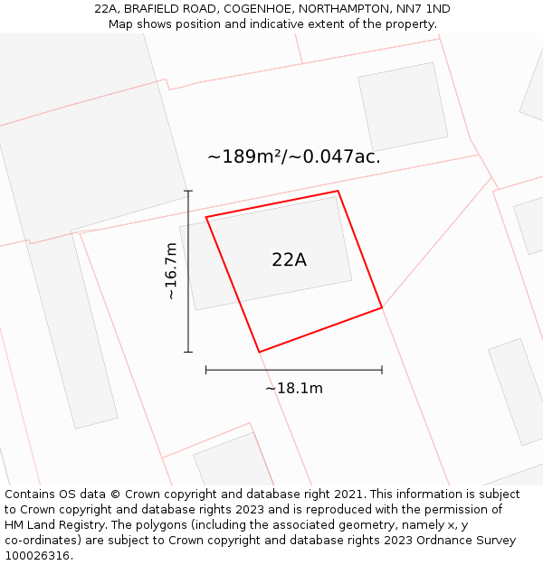 22A, BRAFIELD ROAD, COGENHOE, NORTHAMPTON, NN7 1ND: Plot and title map