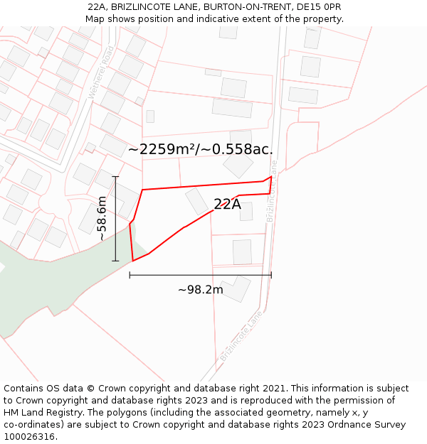22A, BRIZLINCOTE LANE, BURTON-ON-TRENT, DE15 0PR: Plot and title map