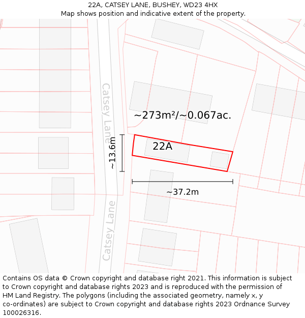22A, CATSEY LANE, BUSHEY, WD23 4HX: Plot and title map
