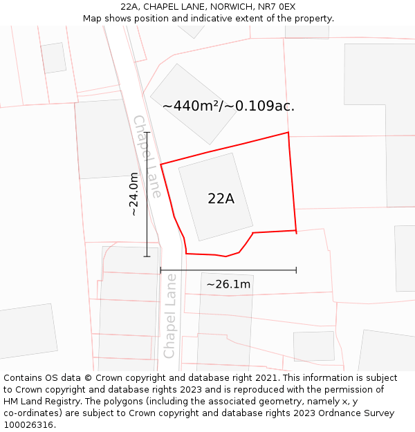 22A, CHAPEL LANE, NORWICH, NR7 0EX: Plot and title map
