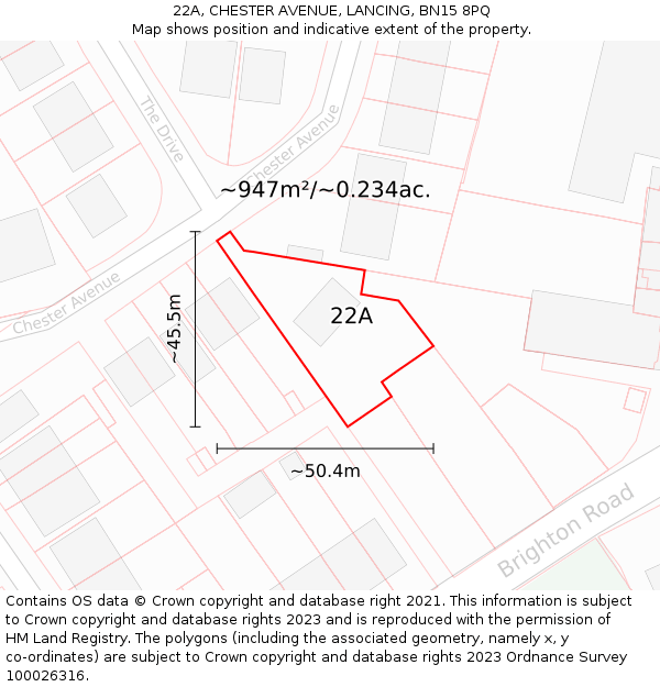 22A, CHESTER AVENUE, LANCING, BN15 8PQ: Plot and title map