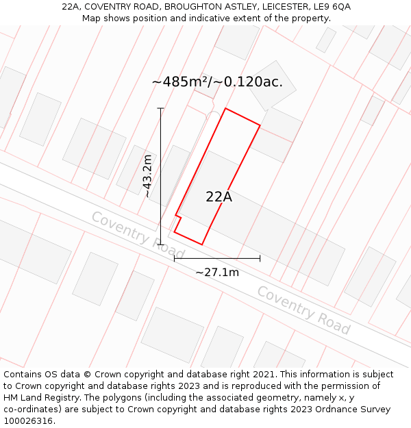 22A, COVENTRY ROAD, BROUGHTON ASTLEY, LEICESTER, LE9 6QA: Plot and title map