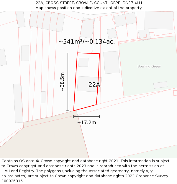 22A, CROSS STREET, CROWLE, SCUNTHORPE, DN17 4LH: Plot and title map
