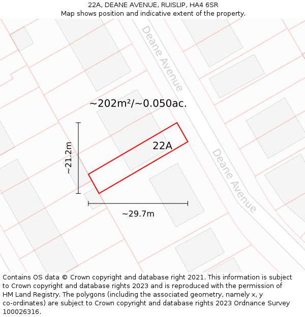 22A, DEANE AVENUE, RUISLIP, HA4 6SR: Plot and title map