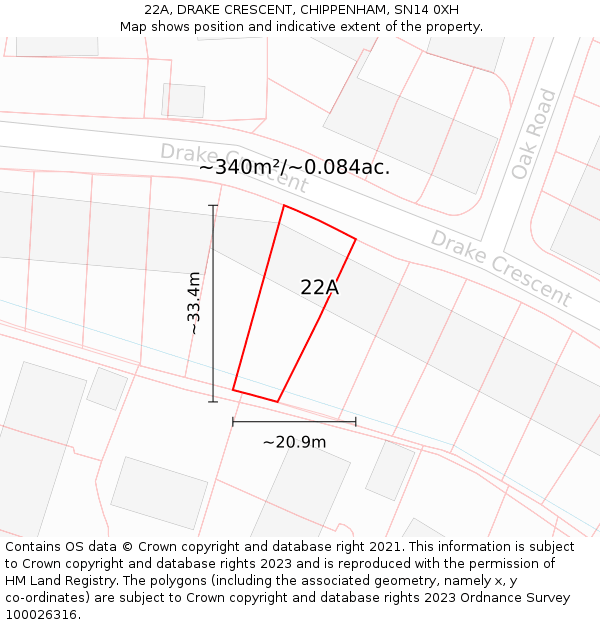 22A, DRAKE CRESCENT, CHIPPENHAM, SN14 0XH: Plot and title map