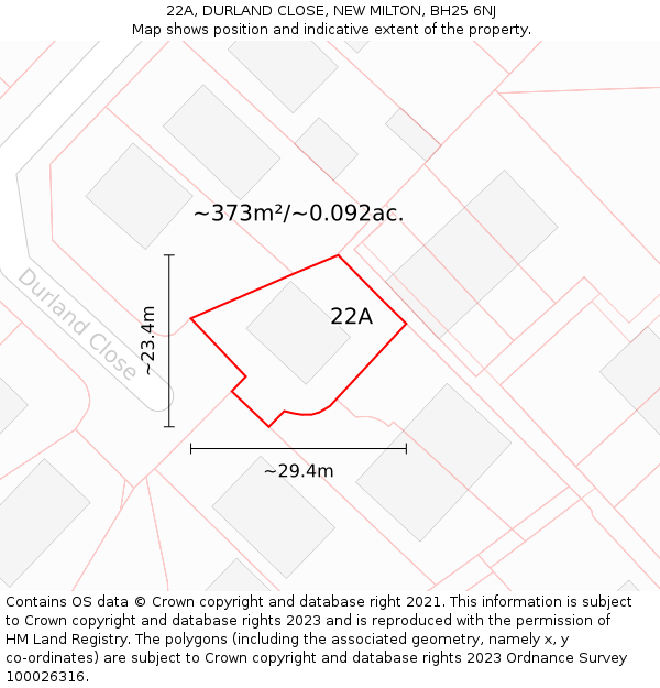 22A, DURLAND CLOSE, NEW MILTON, BH25 6NJ: Plot and title map