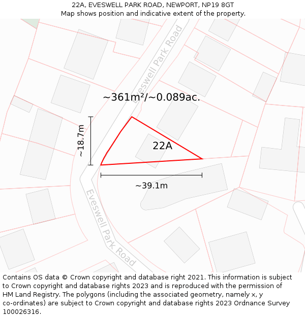 22A, EVESWELL PARK ROAD, NEWPORT, NP19 8GT: Plot and title map
