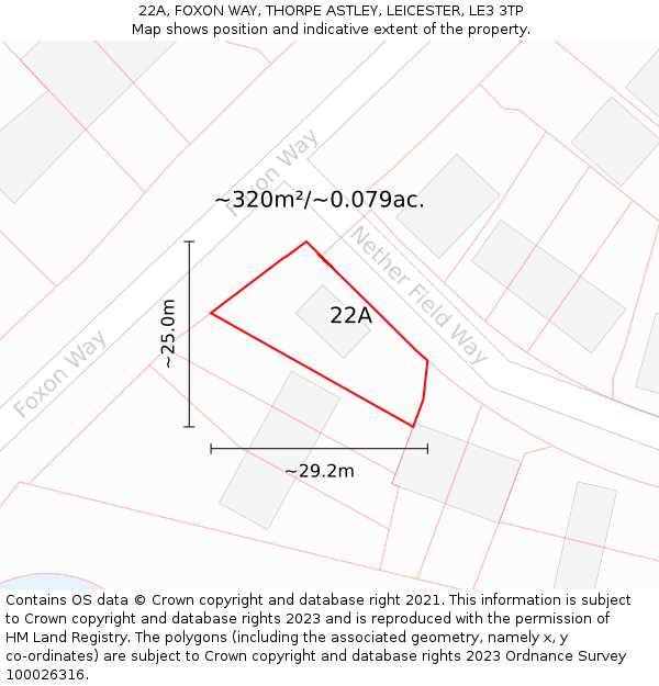22A, FOXON WAY, THORPE ASTLEY, LEICESTER, LE3 3TP: Plot and title map