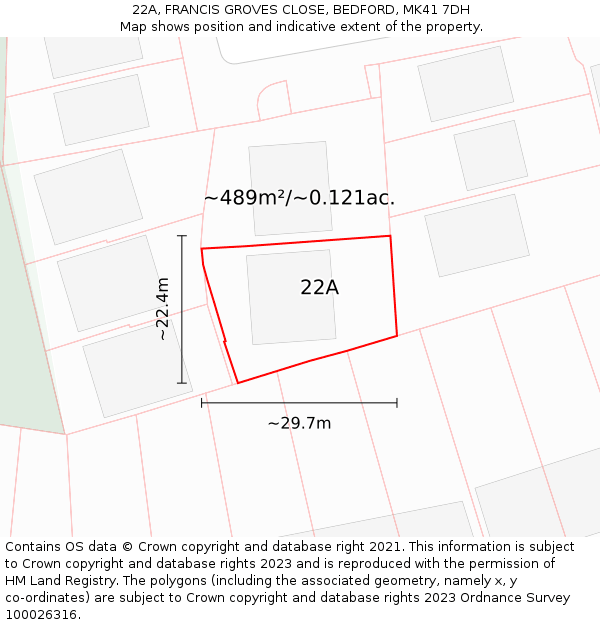 22A, FRANCIS GROVES CLOSE, BEDFORD, MK41 7DH: Plot and title map