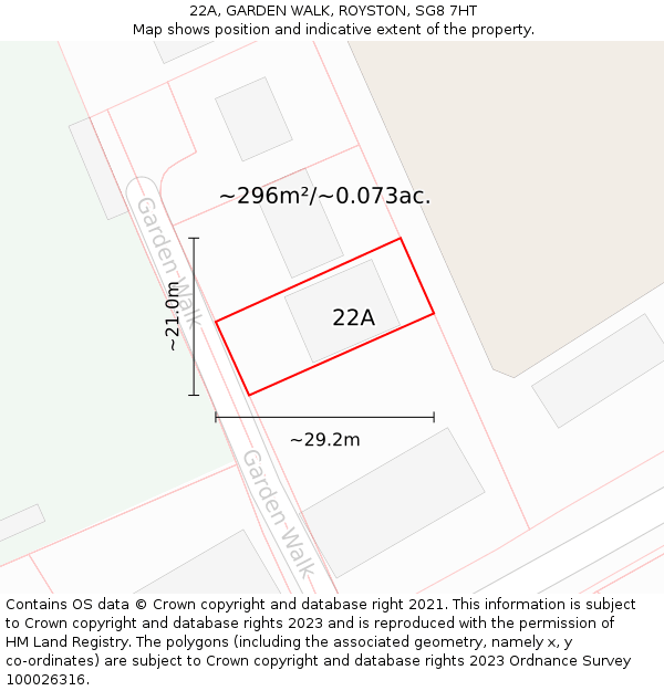 22A, GARDEN WALK, ROYSTON, SG8 7HT: Plot and title map