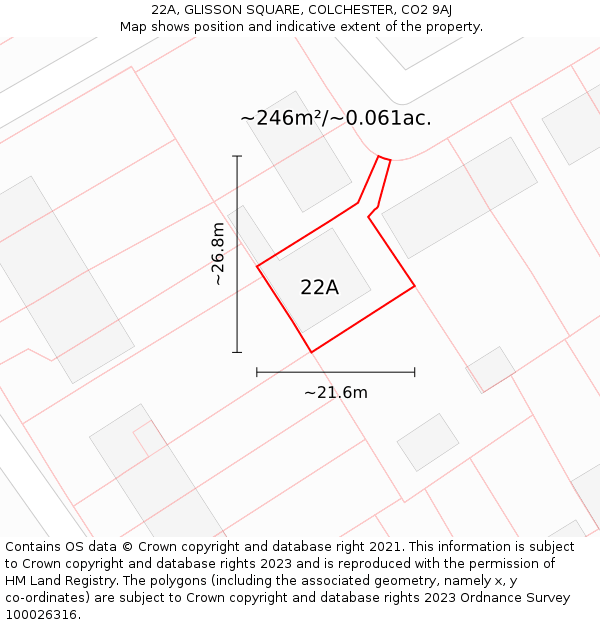 22A, GLISSON SQUARE, COLCHESTER, CO2 9AJ: Plot and title map