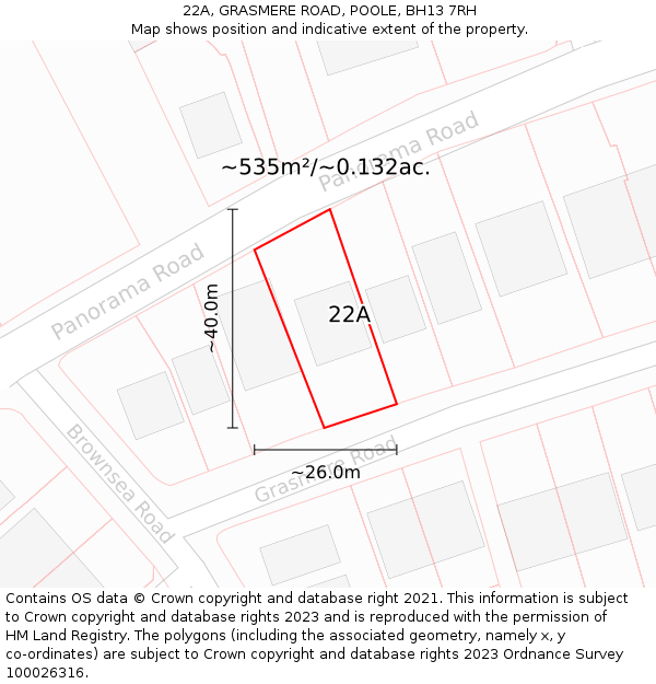 22A, GRASMERE ROAD, POOLE, BH13 7RH: Plot and title map