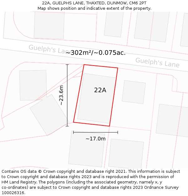 22A, GUELPHS LANE, THAXTED, DUNMOW, CM6 2PT: Plot and title map
