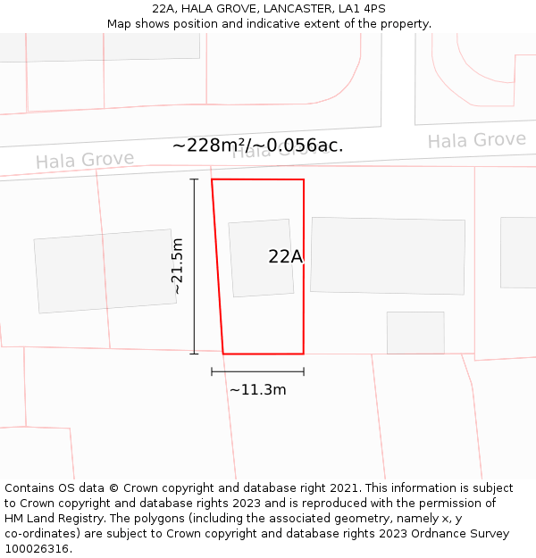 22A, HALA GROVE, LANCASTER, LA1 4PS: Plot and title map