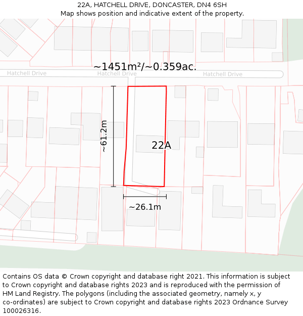 22A, HATCHELL DRIVE, DONCASTER, DN4 6SH: Plot and title map