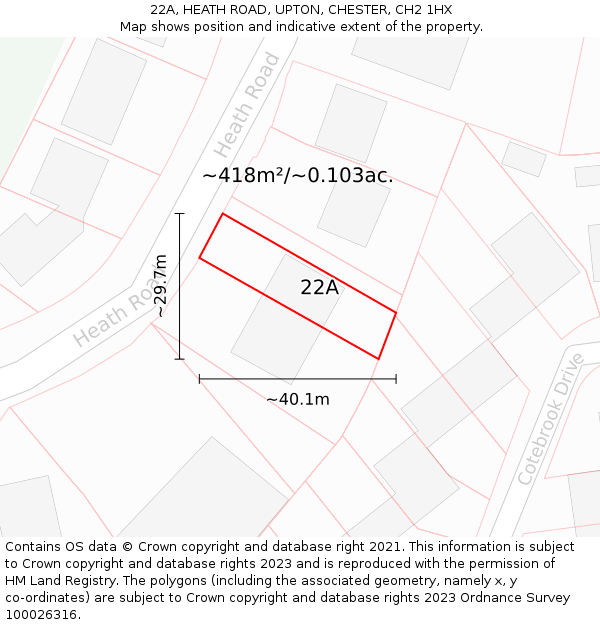22A, HEATH ROAD, UPTON, CHESTER, CH2 1HX: Plot and title map