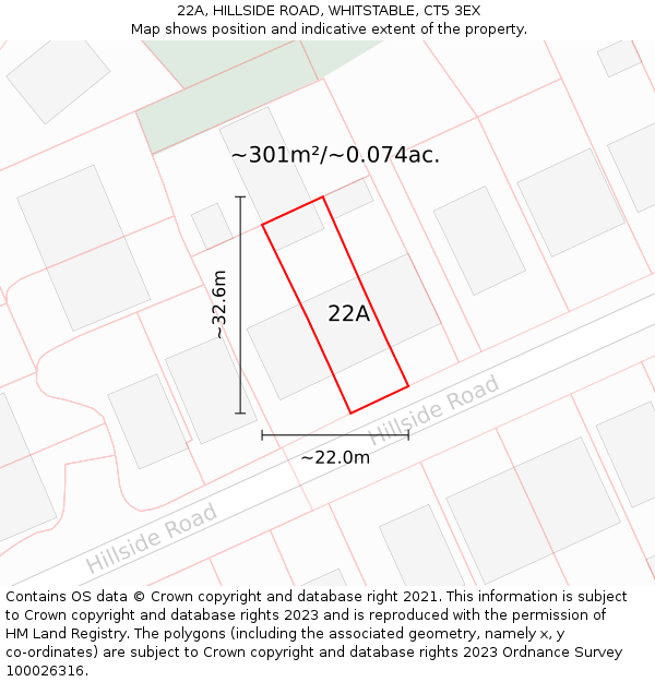22A, HILLSIDE ROAD, WHITSTABLE, CT5 3EX: Plot and title map