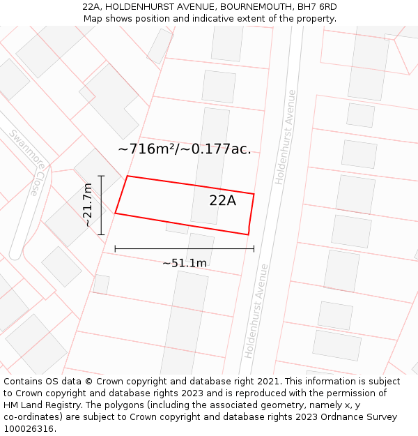 22A, HOLDENHURST AVENUE, BOURNEMOUTH, BH7 6RD: Plot and title map