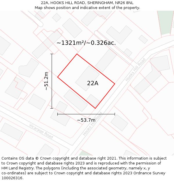 22A, HOOKS HILL ROAD, SHERINGHAM, NR26 8NL: Plot and title map