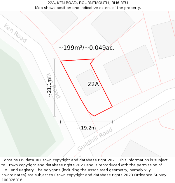 22A, KEN ROAD, BOURNEMOUTH, BH6 3EU: Plot and title map