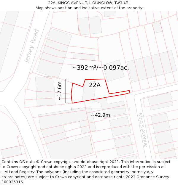 22A, KINGS AVENUE, HOUNSLOW, TW3 4BL: Plot and title map