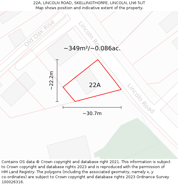 22A, LINCOLN ROAD, SKELLINGTHORPE, LINCOLN, LN6 5UT: Plot and title map