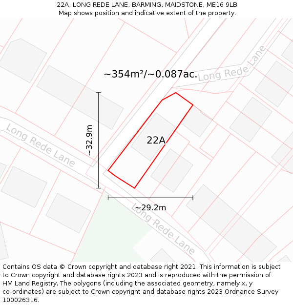 22A, LONG REDE LANE, BARMING, MAIDSTONE, ME16 9LB: Plot and title map
