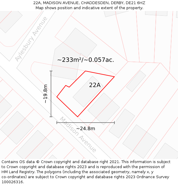 22A, MADISON AVENUE, CHADDESDEN, DERBY, DE21 6HZ: Plot and title map