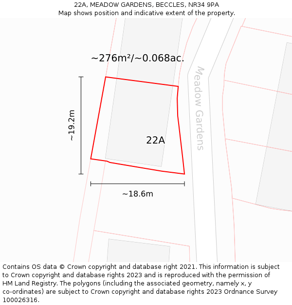 22A, MEADOW GARDENS, BECCLES, NR34 9PA: Plot and title map