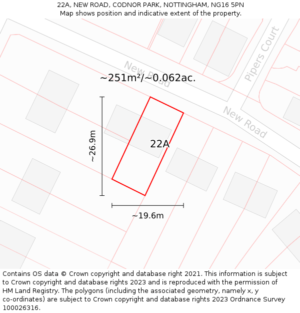 22A, NEW ROAD, CODNOR PARK, NOTTINGHAM, NG16 5PN: Plot and title map